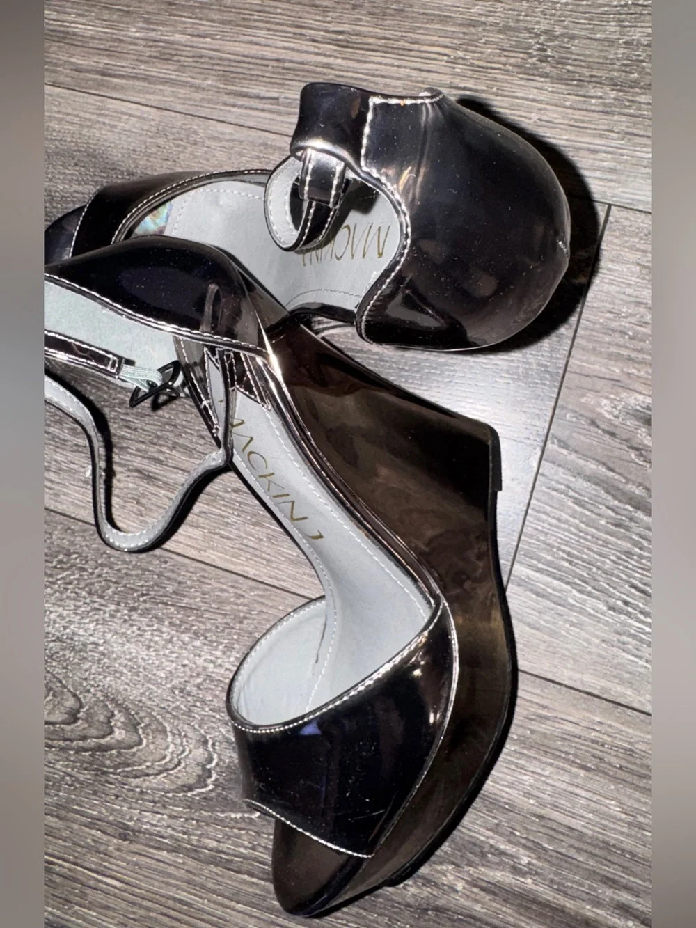 Metallic Silver Wedge Sandals with Ankle Strap - Women
